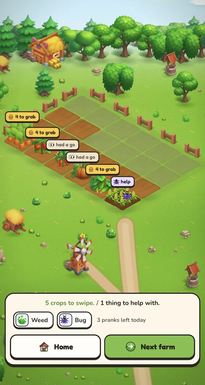 Visiting a friend's farm, with crops ready to take