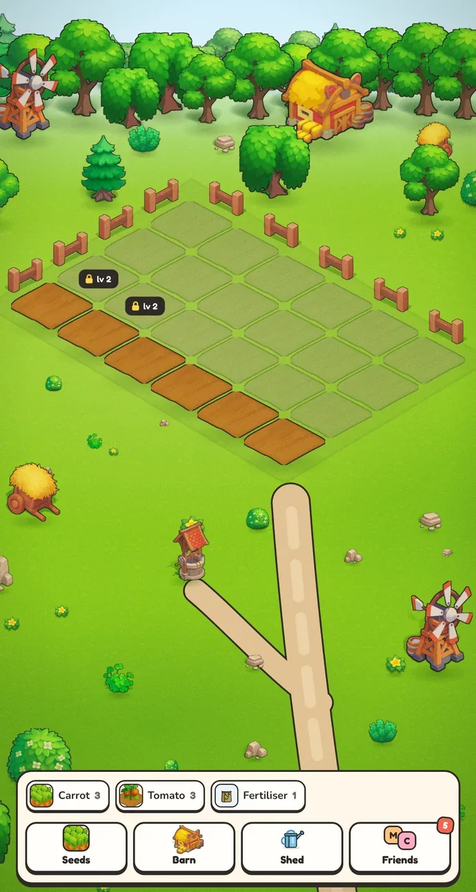 A hearto farm with rows of tilled soil