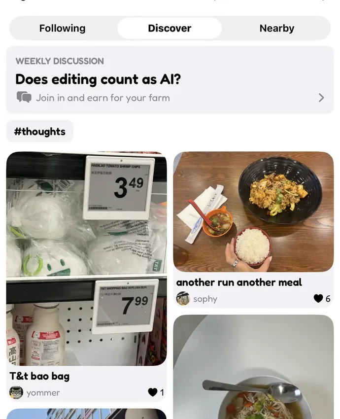 The weekly question card at the top of Discover
